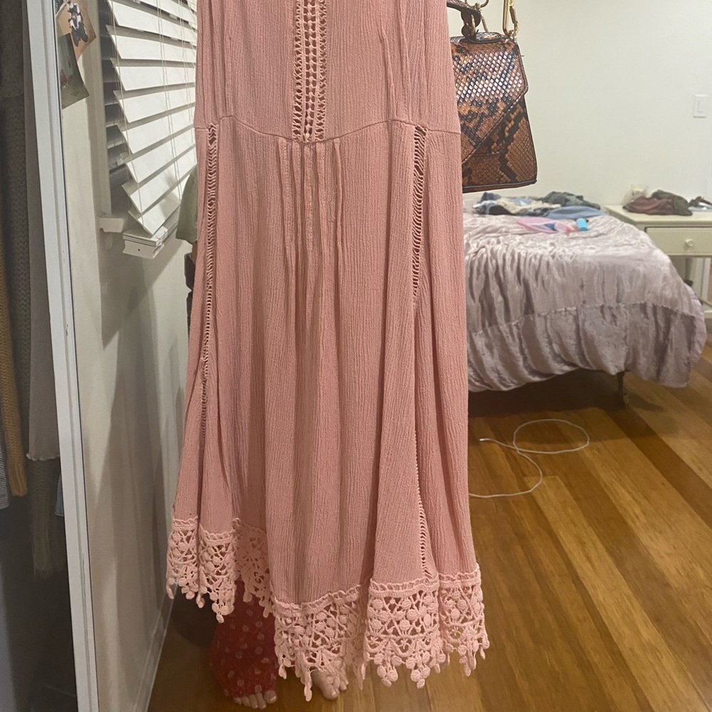 Light mauve pink dress with lace on bottom